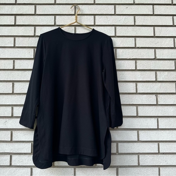 Eileen Fisher Black Lightweight Washable Stretch Crepe Bracelet-Sleeve Tunic - Picture 1 of 9